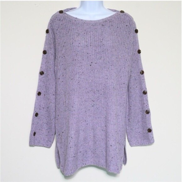 NWT Soft Surroundings Sweater Xlarge Purple Flare Sleeve Buttons Wool Silk Butto - Picture 1 of 10